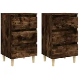 vidaXL Nachttische 2 Stk. Massivholz-Beine Räuchereiche 40x35x69 cm
