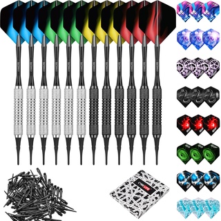 CyeeLife 12 Stück Soft Dartpfeile 16 Gr. mit PVC Schäften+Extra Dart Spitzen+36 Flights,Professionelle Softdart Set