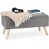Relaxdays Truhenbank Gepolstert Hellgrau 39,5 x 79,5 x 39,5 cm