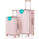 Voyagoux Kofferset 2 teilig - 39L & 113L, Hartschalenkoffer Set, TSA-Schloss, ABS, 4X 360° Rollen, Robust und Leichtgewicht Suitcase, Roségold