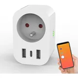 ANTELA WLAN-Steckdose (FR) 16 A mit 2 USB und 1 Typ C (2,4 A), Messung des Stromverbrauchs, intelligente Steckdose, kompatibel mit Alexa/Google Home, App-Steuerung, Sprachsteuerung