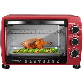 Woltu Mini Backofen 21 L, elektrischer Minibackofen, Miniofen, Pizzaofen, 1280 W, 100-230 °C, Timer 60 Min., Ober-/Unterhitze, Doppelverglasung, Rot