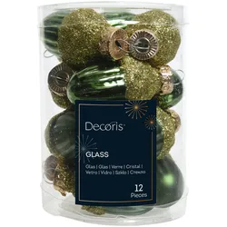 12 Glas Eicheln 4cm Christbaumschmuck Weihnachtskugeln Zapfen Nüsse dunkelgrün