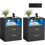 VASAGLE Custos Kollektion Nachttisch mit Ladestation, und LED tintenschwarz