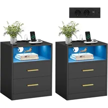 VASAGLE Custos Kollektion Nachttisch mit Ladestation, und LED tintenschwarz