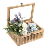 IGNPION Dekorative Rattan-Box mit Deckel, gewebtes Regal, Aufbewahrungskorb, rechteckig, Rattan, Andenken-Displaybox, Boho-Stil, Schreibtischkorb für Heimdekoration