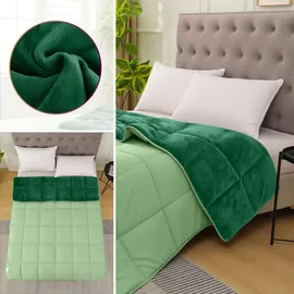 Wometo Plüsch Steppbett Ganzjahresdecke Wende-Design ca. 155x220 – grün & dunkelgrün – warme Winterbettdecke kuschelig & weich I ohne Bezug verwendbar I Oeko-Tex®,
