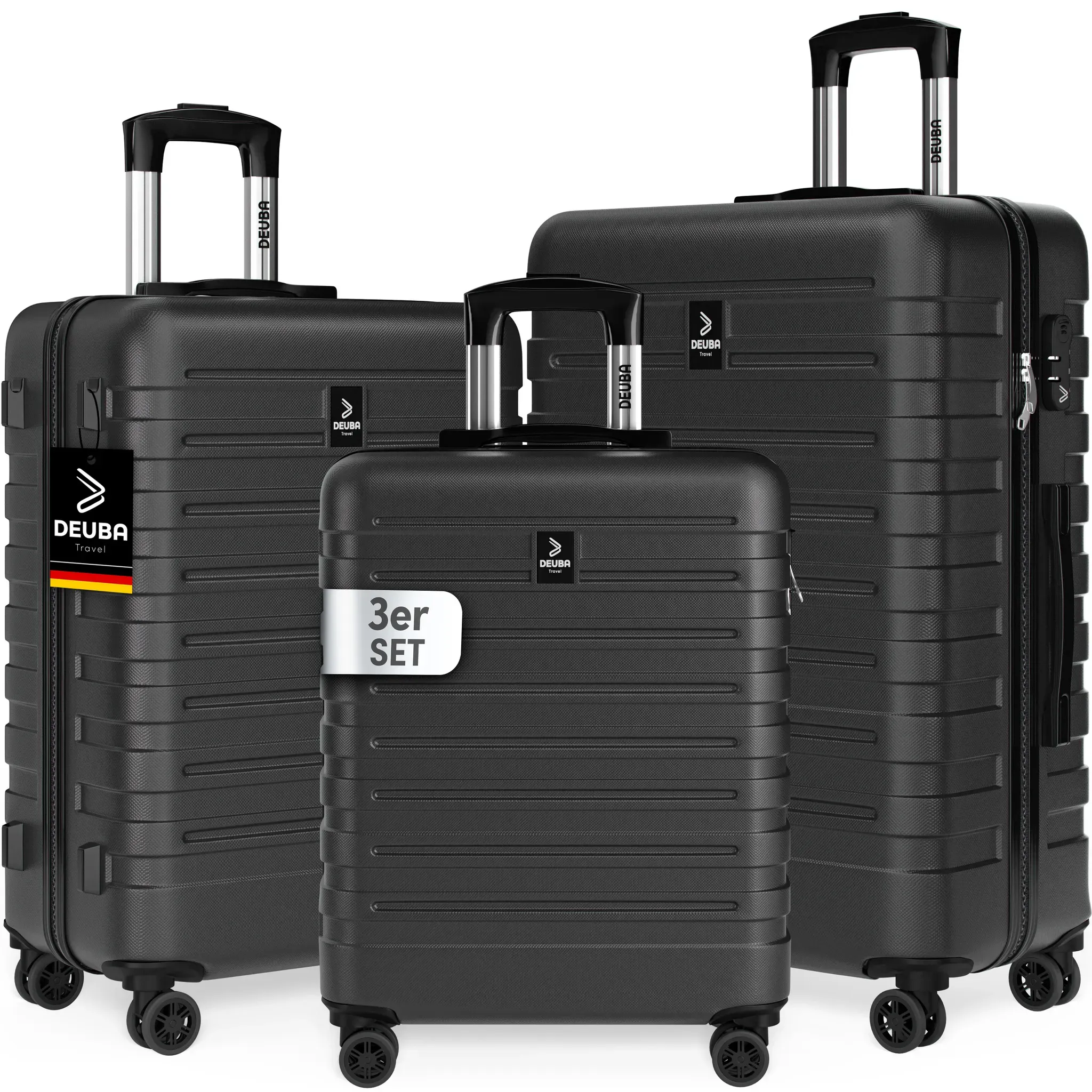 New York 3-Piece Hard-Shell Luggage Set, Black, 360° Spinner Wheels, ABS