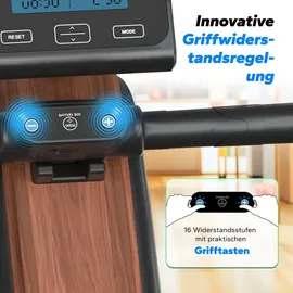Merach Magnetisches Rudergerät – leise, 16 Stufen, LCD-Display - Bluetooth-app, verstellbare Tablet-halter, 160 kg,