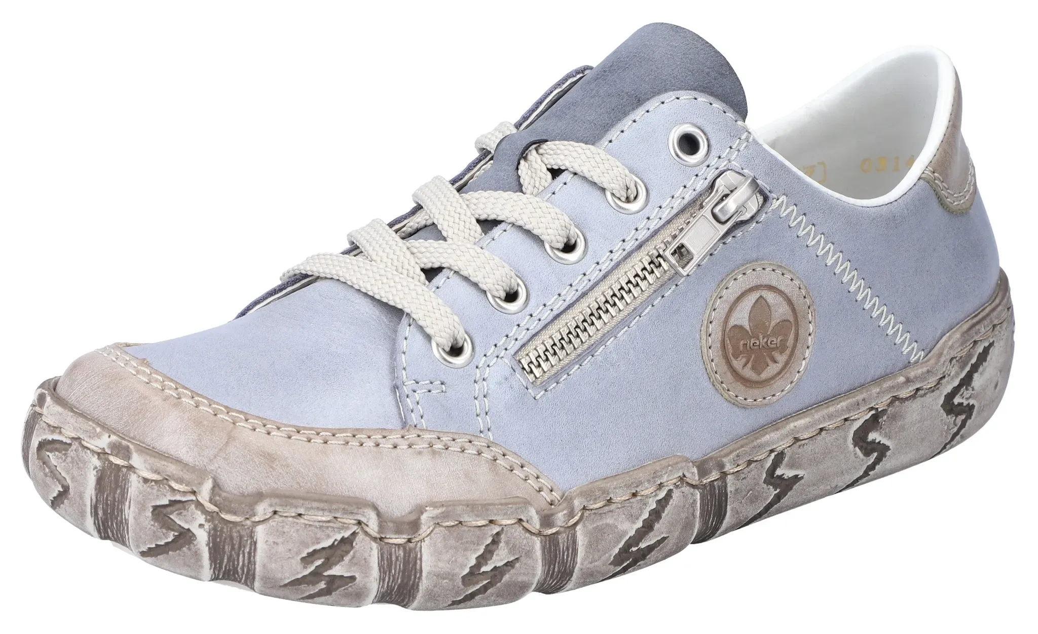 Schnürschuh RIEKER Gr. 40, blau (graublau-taupe) Damen Schuhe Damenschuh Freizeitschuh Halbschuh Schnürschuh Sneaker mit Zierreißverschluss, Freizeitschuh, Halbschuh,