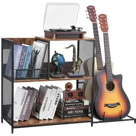 Vevor 3-stufiger Plattenspielerständer mit Gitarrenhalter, Schallplattenständer mit Aufbewahrung für bis zu 300 Alben, Vinyl-Schallplattenschrank mit Metallgitterrahmen für Wohnzimmer Schlafzimmer