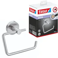 Tesa MOON Toilettenpapierhalter, verchromt - WC-Rollenhalter zur Wandbefestigung ohne Bohren, inkl. Klebelösung - 138mm x 105mm x 50mm