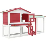 vidaXL Kleintierkäfig Großer Kaninchenstall 145 x 45 x 85 cm rot, weiß