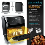 Arendo Heißluftfritteuse, Minibackofen 12L Edelstahl, Airfryer, Pizzaofen, Multifunktionsofen, Mini Backofen mit Umluft, 1800 Watt, Timer