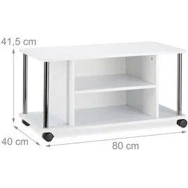 Relaxdays Fernsehtisch weiß, mit Rollen, rollbarer Fernsehschrank, MDF, HxBxT: 41,5 x 40 cm,