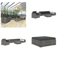 vidaXL 8 tlg. Garten Lounge Set mit Auflagen Poly Rattan Grau - Gartensofa - Gartensofas - Gartenmöbel-Set - Gartenmöbel-Sets - Grau