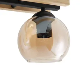 LINDBY Deckenlampe Enrique amber, 3-flg., Glas, Holz, E27) - Schwarz