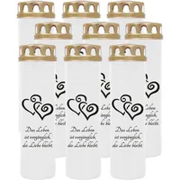 HS Candle Grabkerze mit Motiv 100h Brenndauer (9-tlg), Ø7xH25 cm, Grabkerze mit Motiv im 1er, 3er, 6er, 9er Pack weiß