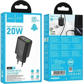 HOCO Ladegerät 20W USB-C/A PD QC3.0 Schnellladen Schwarz