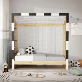 ML-Design Kinderbett Fußballtor 70 x 140 cm Kiefer schwarz-weiß
