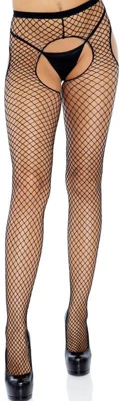 LEG AVENUE  Netzstrümpfe mit Schrittöffnung Schwarz