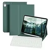 ZOPSGYU Hülle mit Tastatur für iPad A16 11/10 Generation (2025/2022, 11/10.9 Zoll), 7 Farben Beleuchtete Abnehmbare Tastatur Hülle für iPad 11. /10. Gen, QWERTZ Deutsches Layout, Dunkelgrün