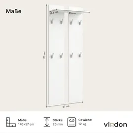 Vladon Garderobenpaneel Vladon 57 x 170 x 20 cm Creme Hochglanz
