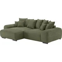 Polsterecke HOME AFFAIRE "Sundance II" Sofas Gr. B/H/T: 318cm x 92cm x 188cm, Cord, Recamiere links-Bettfunktion rechts, grün (stripes 8641 green) Dauerschläfer mit EasyBett-Schlaffunktion, Bettkasten und Topper