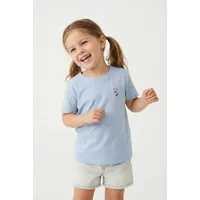 KIDS ONLY T-Shirt KIDS ONLY "KMGVEGA LIFE SS REG EMB TEE BOX JRS NOOS", Mädchen, Gr. 110, soft chambray print:emb. flower, Jersey, Obermaterial: 100% Baumwolle, normal, Rundhals, Shirts T-Shirt