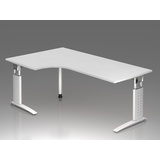 HAMMERBACHER höhenverstellbarer Schreibtisch weiß L-Form, C-Fuß-Gestell weiß 200,0 x 80,0/120,0 cm