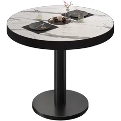 BN | Bistrotisch | Ø:H 70 x 72 cm | Schwarzer Rand | Weiß Marmor / Schwarz | Rund