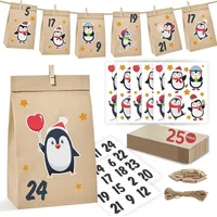 LuxusKollektion Adventskalender Pinguine groß DIY Kraftpapier Tüten Zahlen Aufkleber Kinder Erwachsene Weihnachten