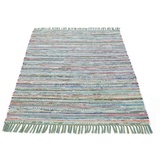 carpetfine Teppich »Kelim Chindi«, rechteckig, 6 mm, Flachgewebe Wendeteppich mit Fransen, Wohnzimmer grün 160 cm x 230 cm x 6 mm