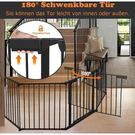 LZQ NAIZY Kaminschutzgitter mit Tür Metall Ofenschutzgitter Faltbar Gesamtlänge 300 cm, Treppenschutzgitter Konfigurationsg...