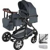 Tectake Kombi-Kinderwagen 2 in 1, klappbar, mit 5-Punkt-Gurt, Bremse, Schutzbügel und Handschlaufe für 0 bis 36 Monate geeignet, Belastbarkeit 15 kg