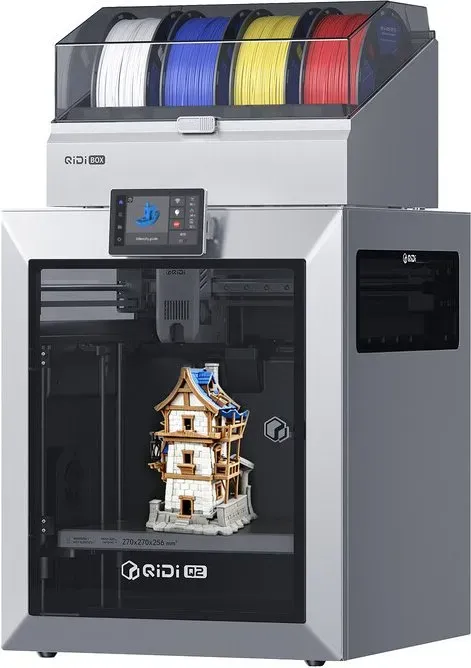 QIDIxJOYBUY Q2 Combo 3D-Drucker, abgeschlossenes FDM mit 65 °C Heizkammer, Ultra-Luftfiltration, 600 mm/s Hochgeschwindigkeit, KI-Kamera, vollautomatische Bedarstellung, Bauraum 270 x 270 x 256 mm