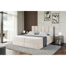 altdecor Boxspringbett mit H4 Matratze und Topper - 200 x 200 cm - BOXI1 - Taupe Samt - Polsterbett mit Bettkasten und Lattenrost, Bett mit Stauraum - Taupe