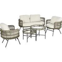 Outsunny Gartenmöbel-Set, 5 tlg. Rattan Sitzgarnitur mit Kissen, für