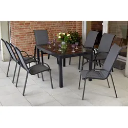 MERXX Gartenmöbelset »Amalfi«, 7-tlg., stapelbar/ausziehbar, Aluminium/Textil - grau
