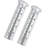 2er Set Kunststoff Regenmesser mit Skala, Transparenter Regenmessröhre für Garten, Balkon & Hof, Präzise Niederschlagsmessung, Robust & Frostbeständig, Größe 3,6 x 15,5 cm, Einfaches Ablesen für Hobby