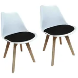 HTI-Living Esszimmerstuhl 2er Set Design-Stühle mit Sitzpolster (Set, 2 St), Esszimmerstuhl Kunststoffschale Samtbezug Holzfüße schwarz|weiß