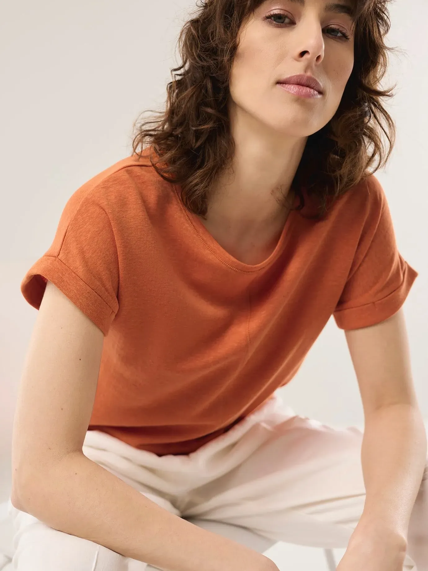 Walbusch Damen Kimonoshirt Leinenmix Orange