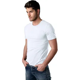 H.I.S. T-Shirt H.I.S, Herren, Gr. L, weiß, Jersey, Obermaterial: 95% Baumwolle, 5% Elasthan, unifarben, Basic, bequem, Rundhals, abgesteppte Kante, Shirts T-Shirt, mit Rundhalsausschnitt perfekt als Unterziehshirt