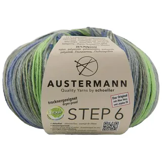 Austermann Step 6-fach Color Kuchenknäuel Häkelwolle, 410 m, wundrschöner Farbverlauf grün