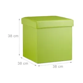 Relaxdays Faltbarer Sitzhocker, Sitzcube mit Stauraum u. Deckel, Fußablage, Sitzwürfel aus Kunstleder, 38x38x38 cm, grün