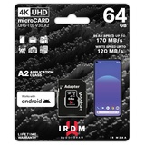 Goodram IRDM M2AA 64 GB microSDXC UHS-I U3 A2 V30 Micro SDXC mit Adapter 170/120MB/s - Hohe Leistung - Schnell und Zuverlässig - Speicherkarte Micro SD