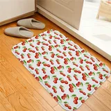 ESVET Badematte rutschfest Teppich,Obst Kirsche Muster Design Frische Beere Obst Sommer Grün Garten Makro Digitaldruck Scharlachrot Weiß,Badezimmer Set Matte rutschfest WC-Vorleger 40 x 60 cm