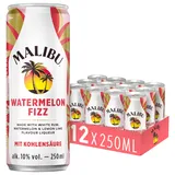 Malibu Watermelon Fizz – Erfrischend prickelndes Mixgetränk mit Wassermelonen- und Zitronen-Limetten-Aromen auf Basis karibischen Rums – 12 Dosen à 250 ml (10 Vol.-Prozent)