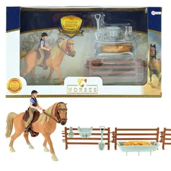 Toi-Toys 37160A - Braunes Pferd mit Reiter und Zubehör