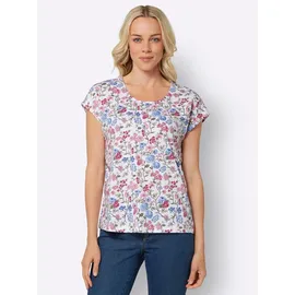 Classic Basics Kurzarmshirt CLASSIC BASICS "Druck-Shirt", Damen, Gr. 54, weiß (weiß, bedruckt), 100% Baumwolle, bedruckt, geblümt, gemustert, mehrfarbig, Rundhals, Shirts